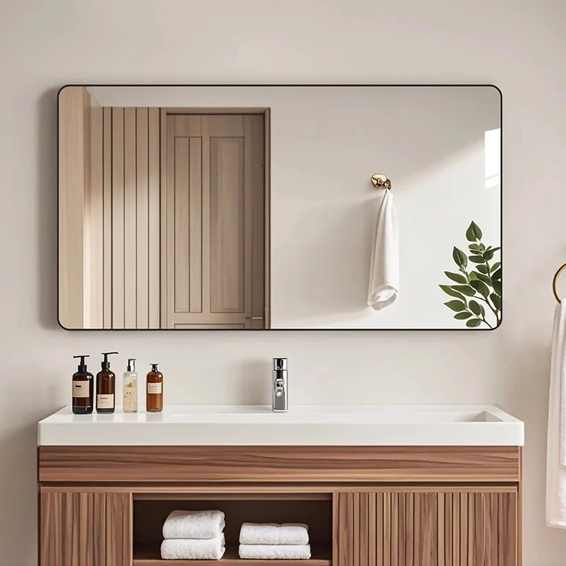 卫生间镜子免打孔浴室镜子厕所洗面台挂墙式贴墙自粘卫浴法式镜子