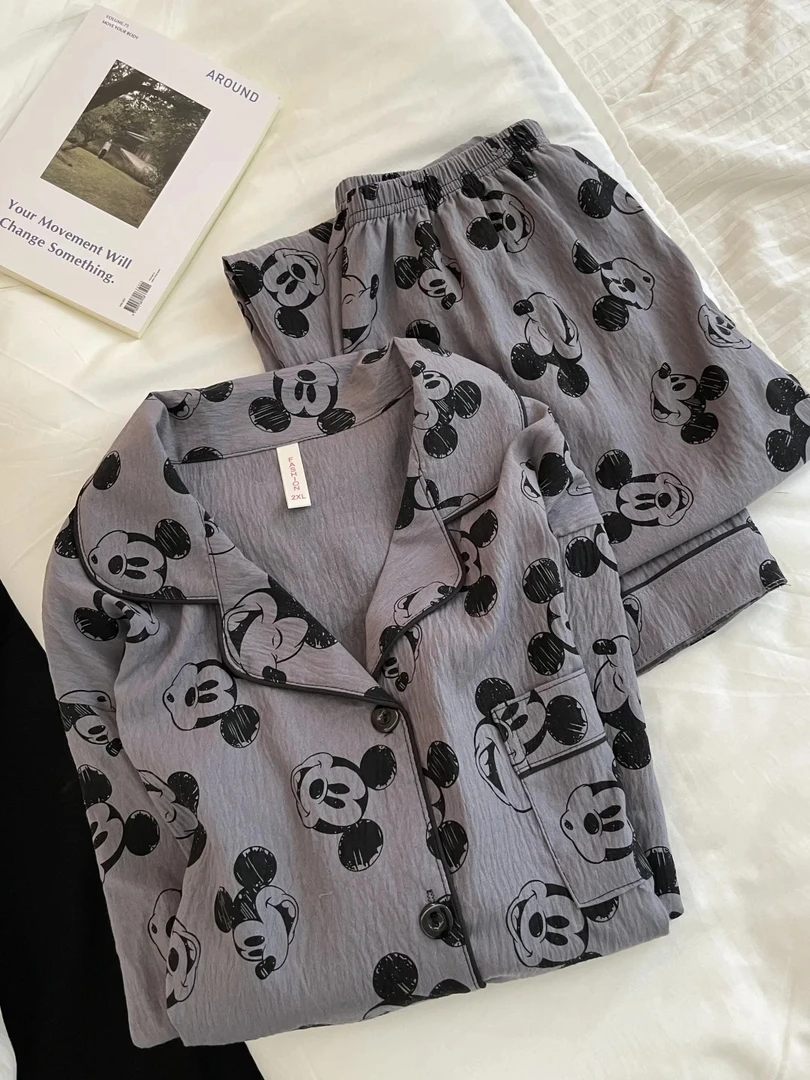 【炭灰米奇】韩版卡通ins云朵棉睡衣女春夏新款显瘦套装薄款家居服