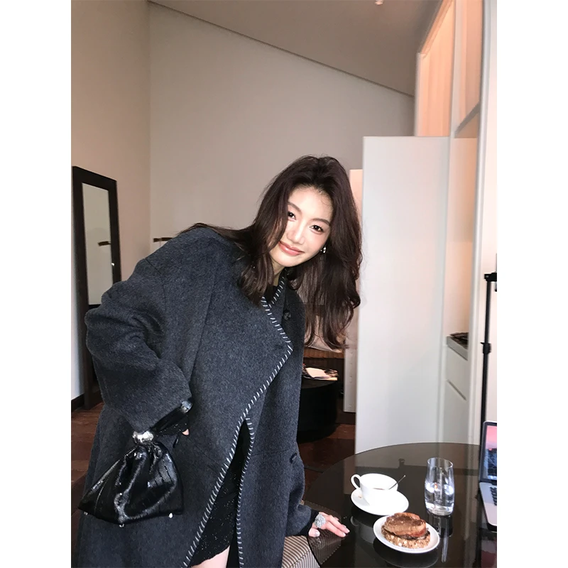 【ALONE SAVOR】龍喜儿35℃ 秋冬设计师款澳毛长款呢子外套J281