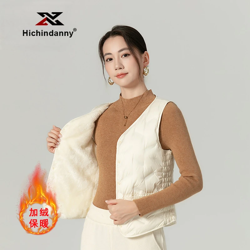 HICHIN羽绒马甲女士冬季新款内穿修身加绒加厚保暖背心休闲坎肩