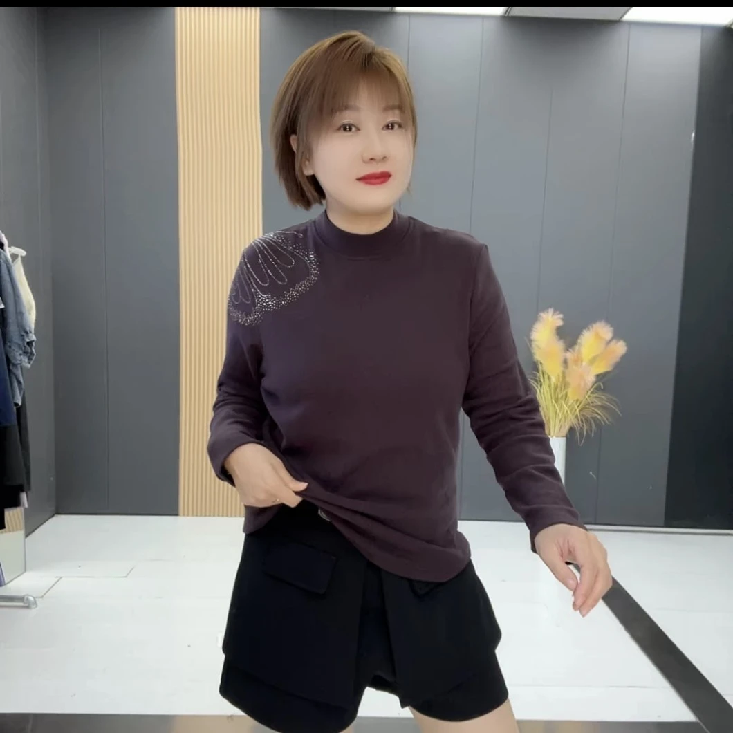 3204梵#大码时尚秋冬新款女士百搭半高领修身小衫