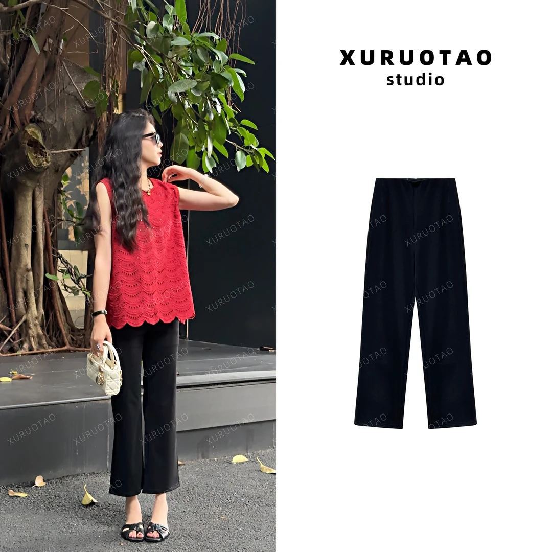 XURUOTAO 【压轴裤王】高弹直筒显瘦设计舒适黑色九分休闲裤 T5379