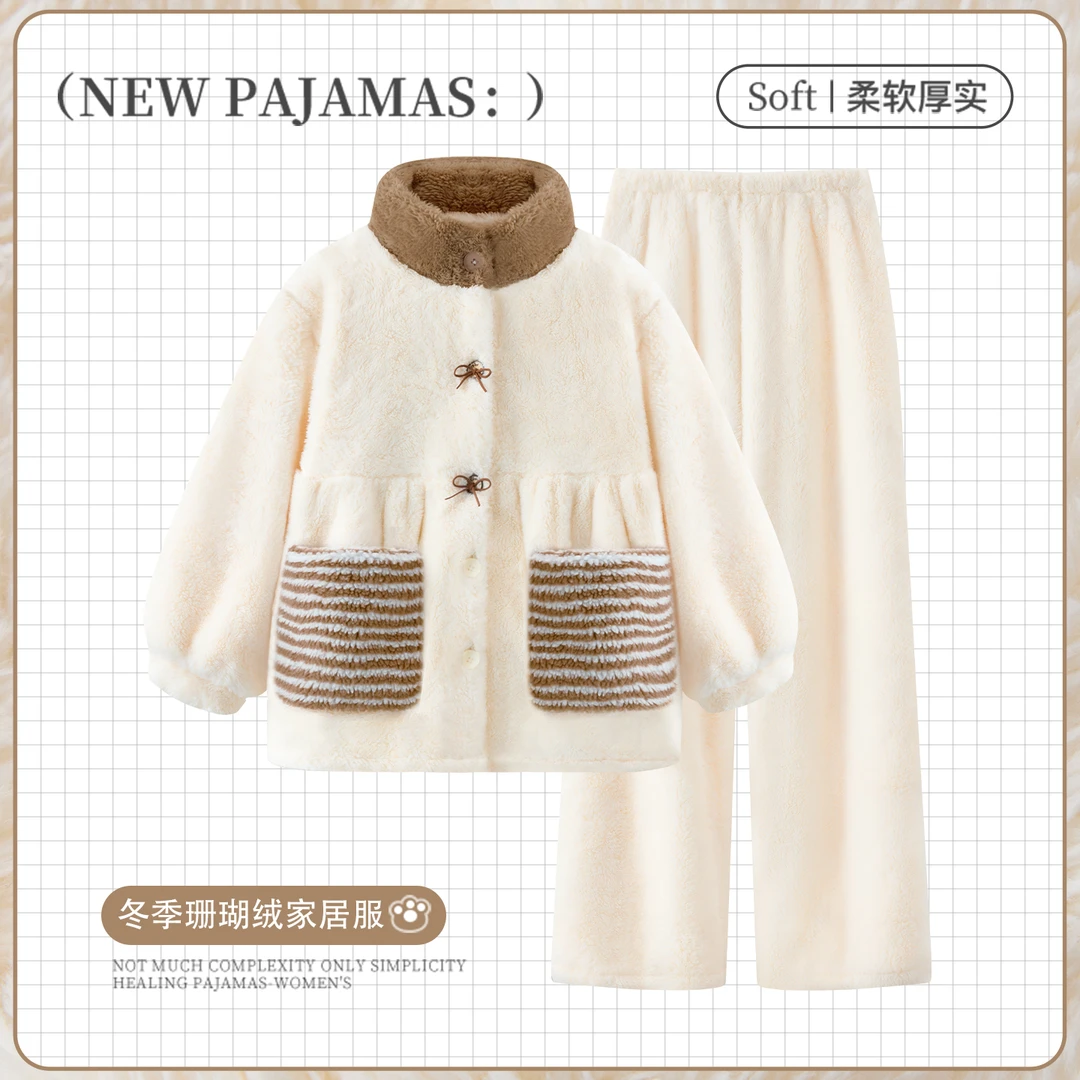 秋冬季法兰绒睡衣女款爆款2025新款加绒加厚家居服保暖珊瑚绒套装