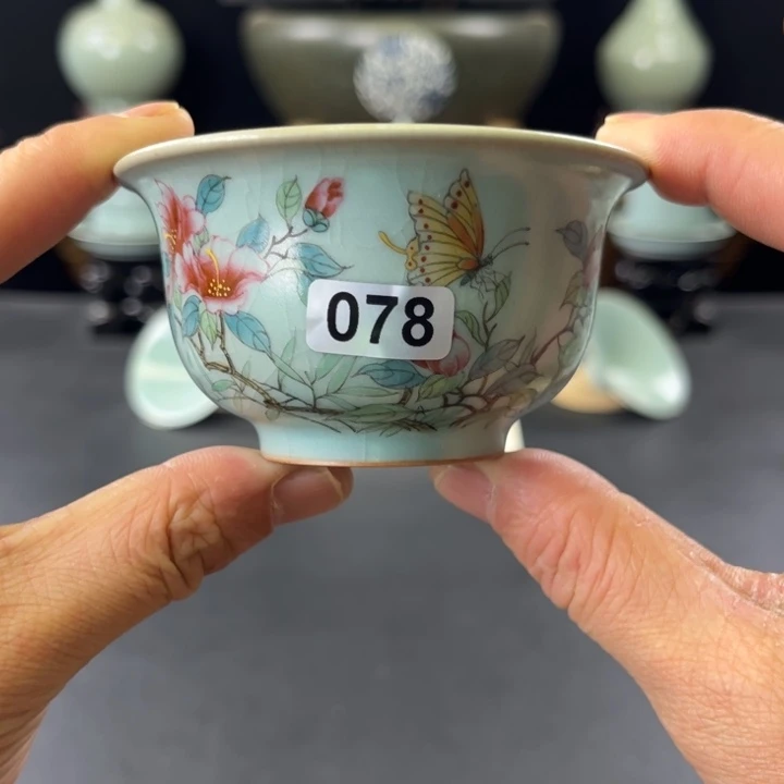 杯仿古釉汝官窑釉上彩压手杯078号
