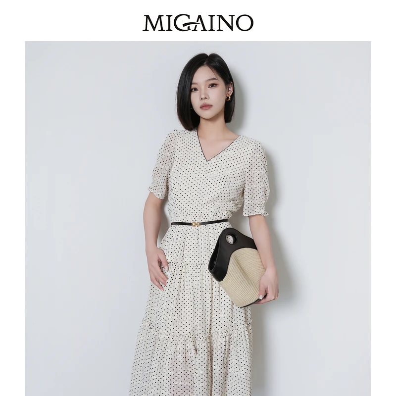 Migaino曼娅奴女装2025年夏季新款学院风优雅气质感波点连衣裙