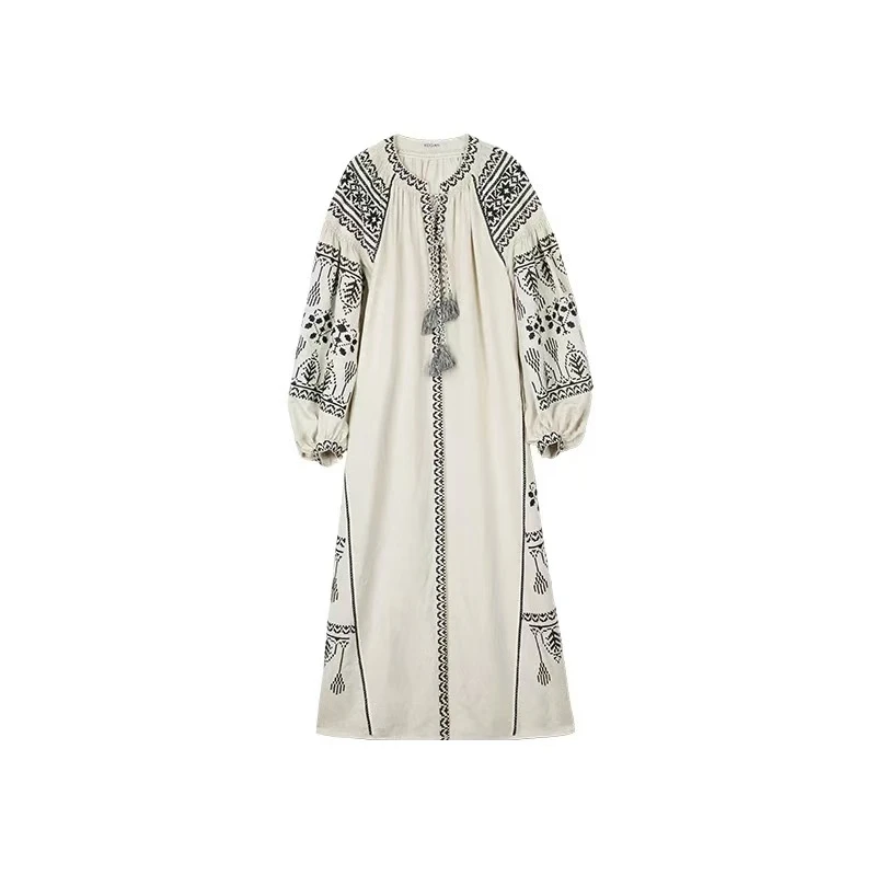 波西米亚风印花连衣裙复古宽松气质度假裙夏季新款