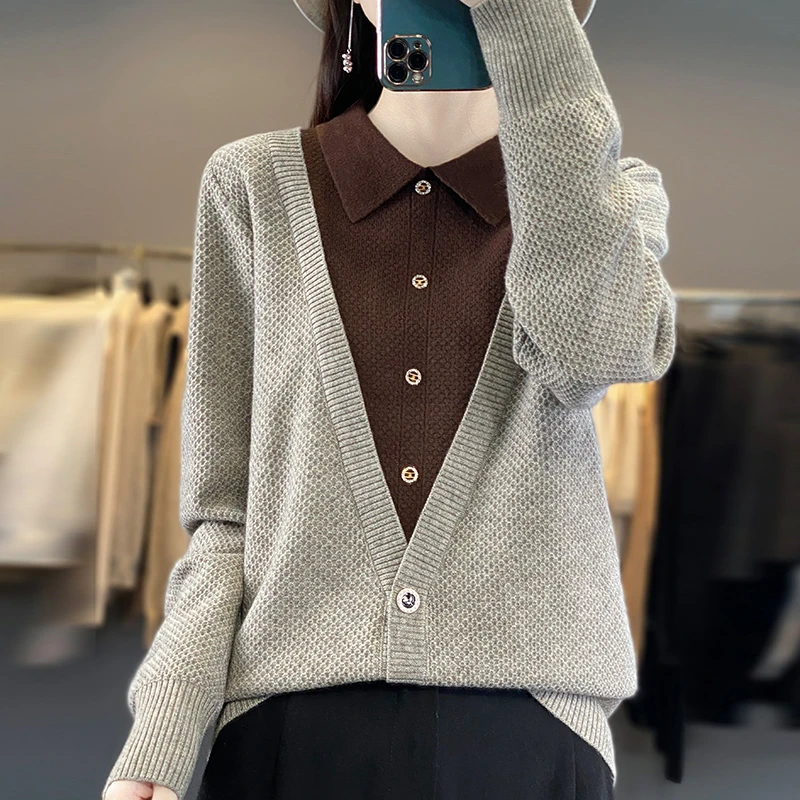 品牌撤柜正品秋冬季桂花针假开衫宽松羊毛针织衫时尚亲肤上衣女士