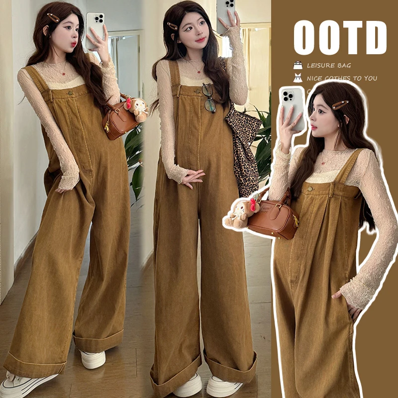 时尚孕妈减龄气质春款休闲孕妇背带裤+打底蕾丝两件套孕妇装