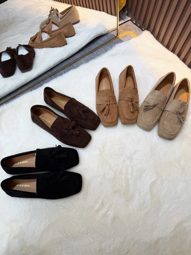 复古方头小皮鞋女【8805】新款春休闲通勤一脚蹬乐福单鞋森系豆豆鞋