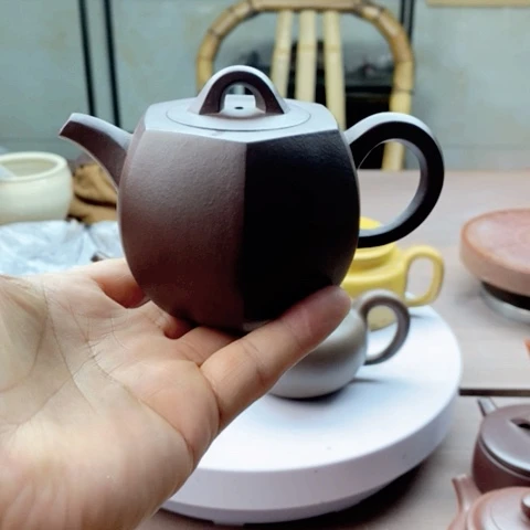 雅***觞茶壶紫砂小六方3O目老紫泥