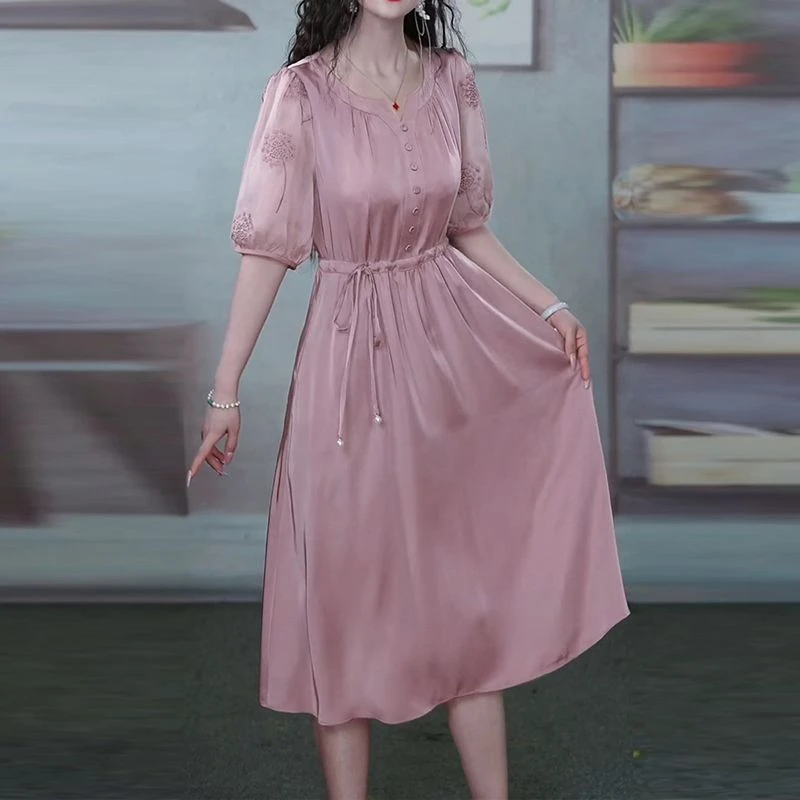夏季新款新中式重工显瘦连衣裙气质时尚收腰温柔优雅连衣裙子