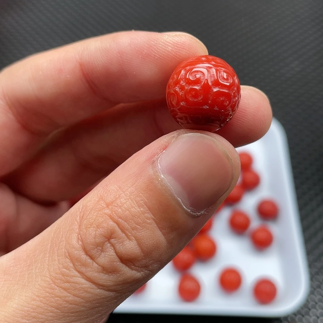 南红玛瑙15mm柿子红圆珠回纹珠一颗未镶嵌