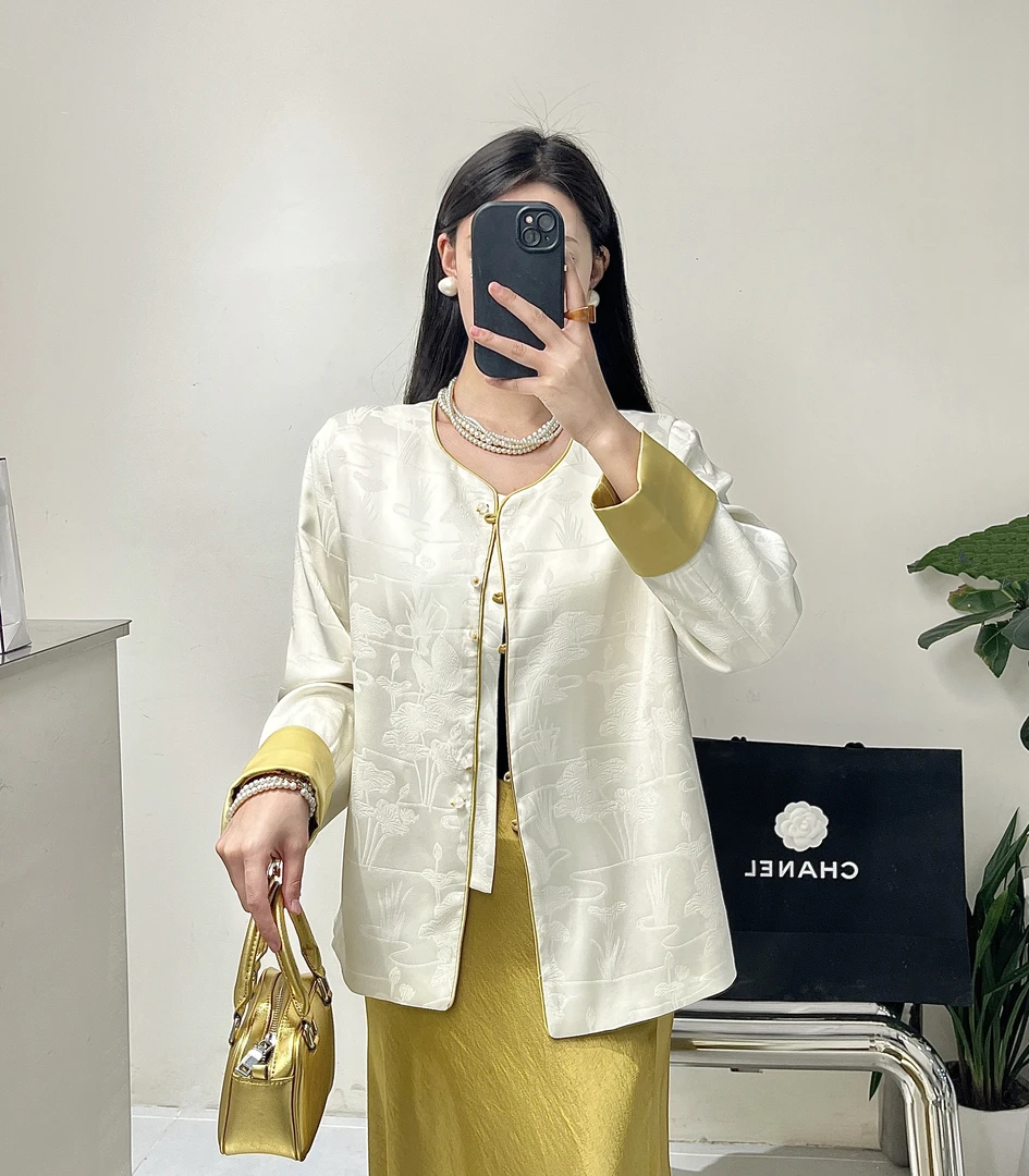 【琦琦专属】新中式国风圆领时尚提花宽松外套女复古唐装上衣8350