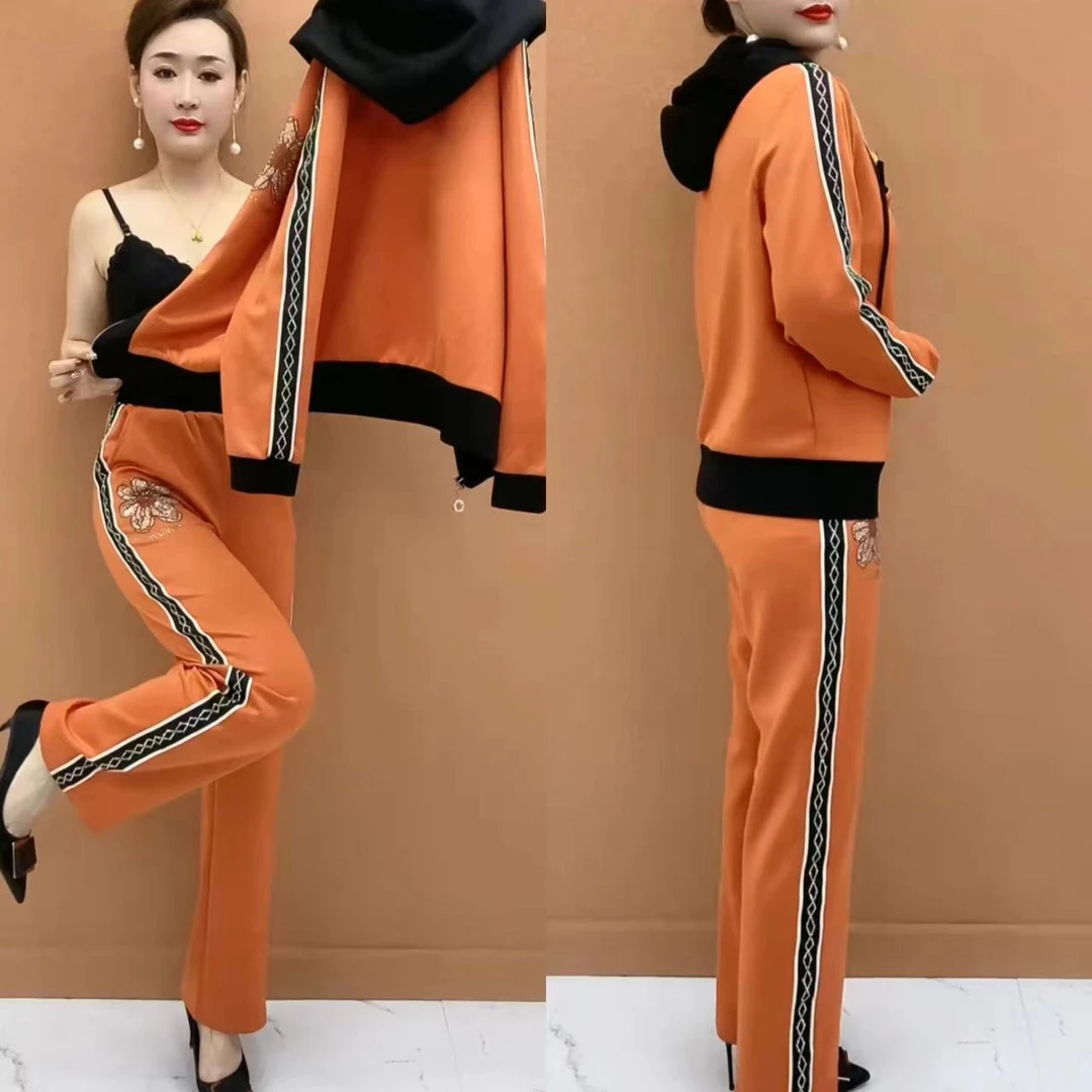 运动开衫显瘦两件套减龄新款休闲时尚拉链连帽套装洋气1910