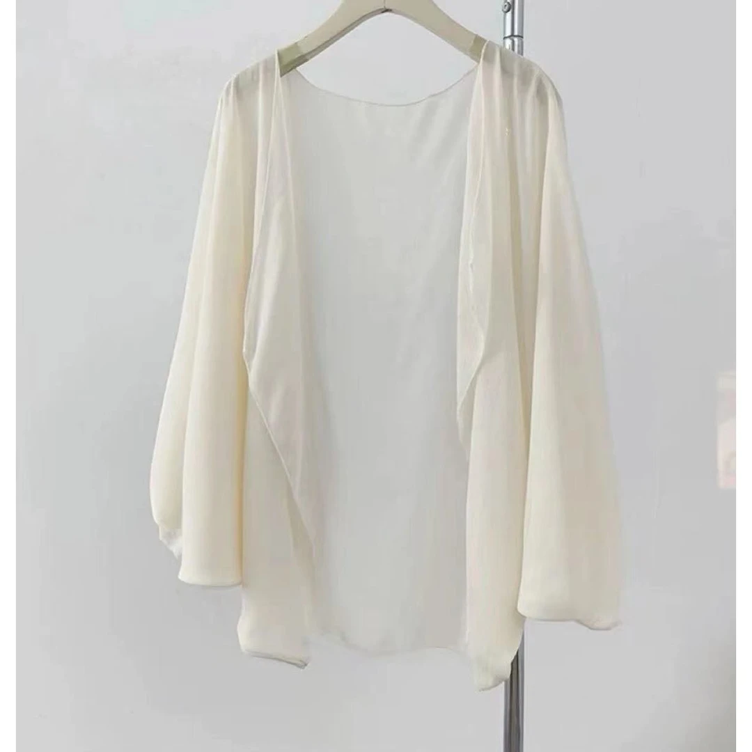 （小不点）【外搭】大码飘逸防晒夏吊带裙外搭披肩薄纱透气罩衫8057