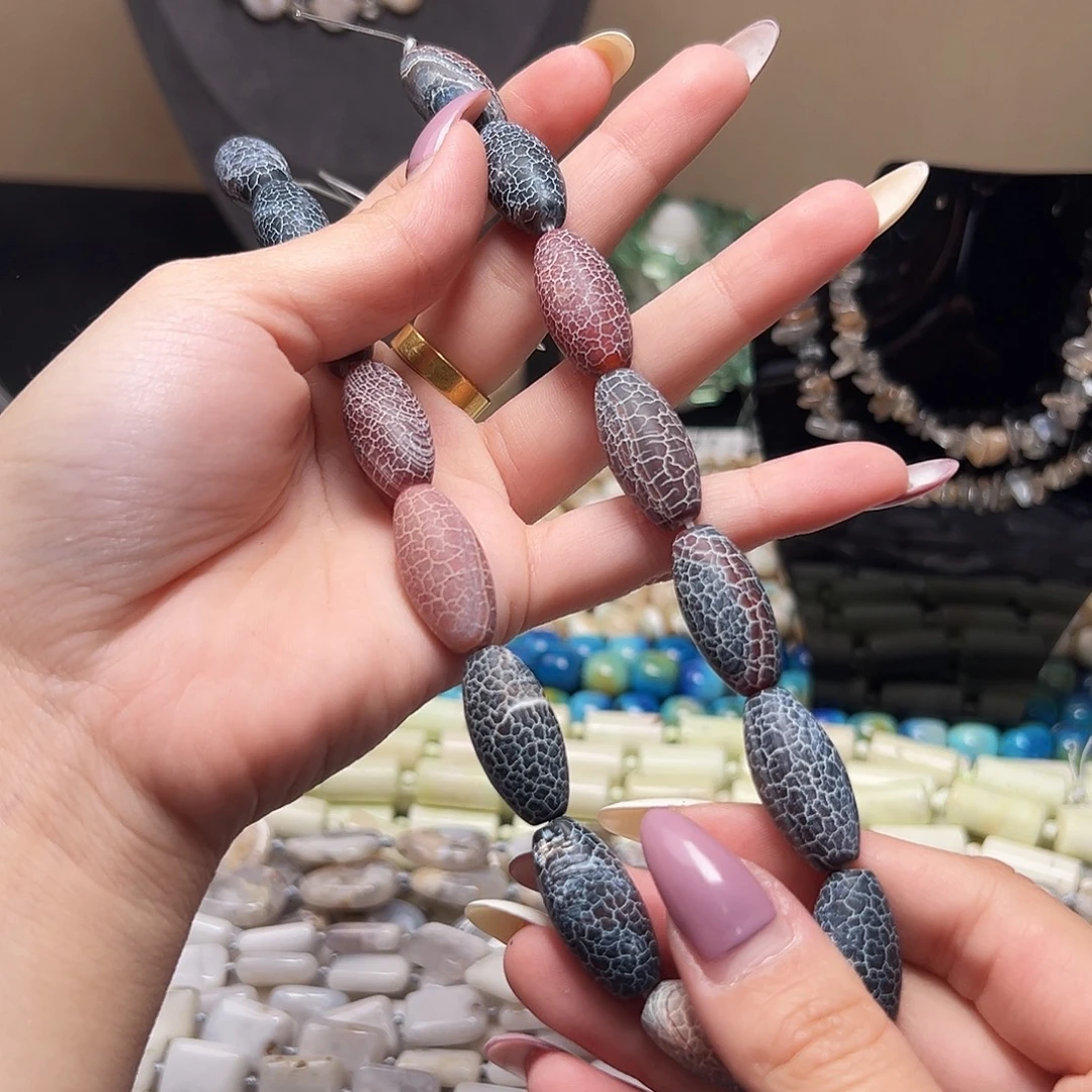 玛瑙/玉髓合金珠宝半成品d304 24*12m 药霜橄榄玛瑙一条