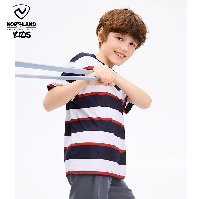 诺诗兰童装短袖运动风男夏季条纹T恤夏装速干短袖T恤CO140210