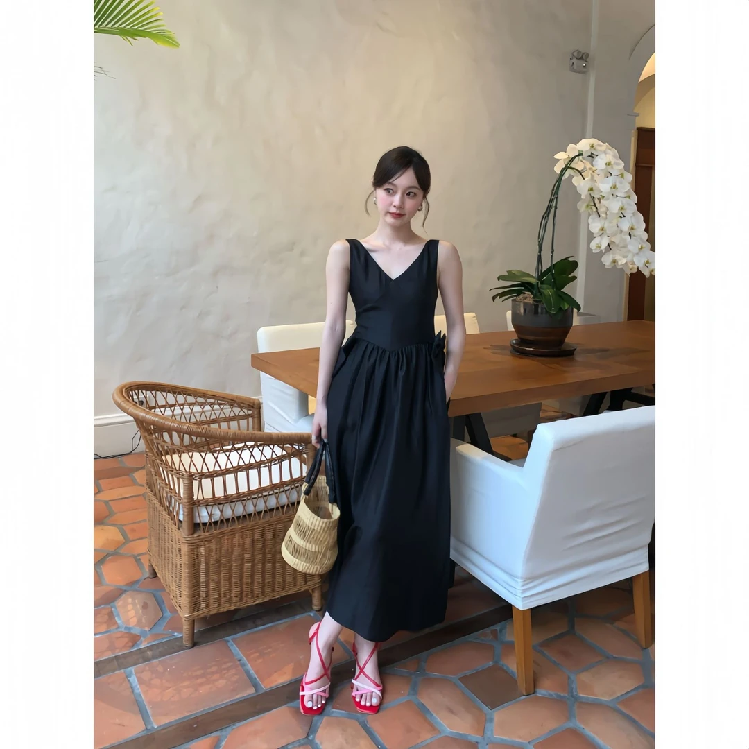 NEWOPEN 夏法式赫本风气质显瘦连衣裙夏季黑色小个子小众宽松