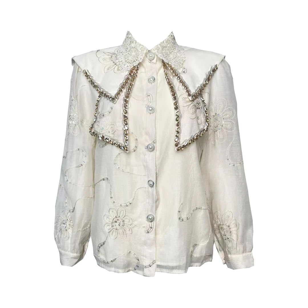 OneKoilin“星月神话”气质重工刺绣蝴蝶结领衬衣 XHSY