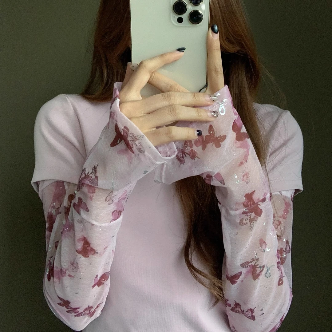 防晒袖套女夏季薄款网纱防紫外线新款开车骑行手袖冰丝宽松护手臂