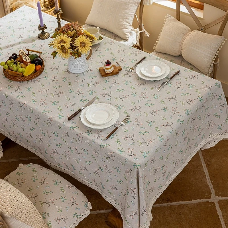 130*180 田园小树 亚麻田园风4/6人桌布 茶几布 百搭盖巾