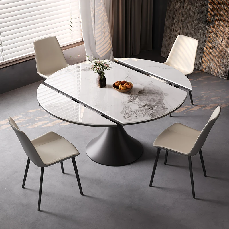 岩板餐桌椅组合可旋转伸缩全托方圆两用极简现代简约轻奢家用饭桌