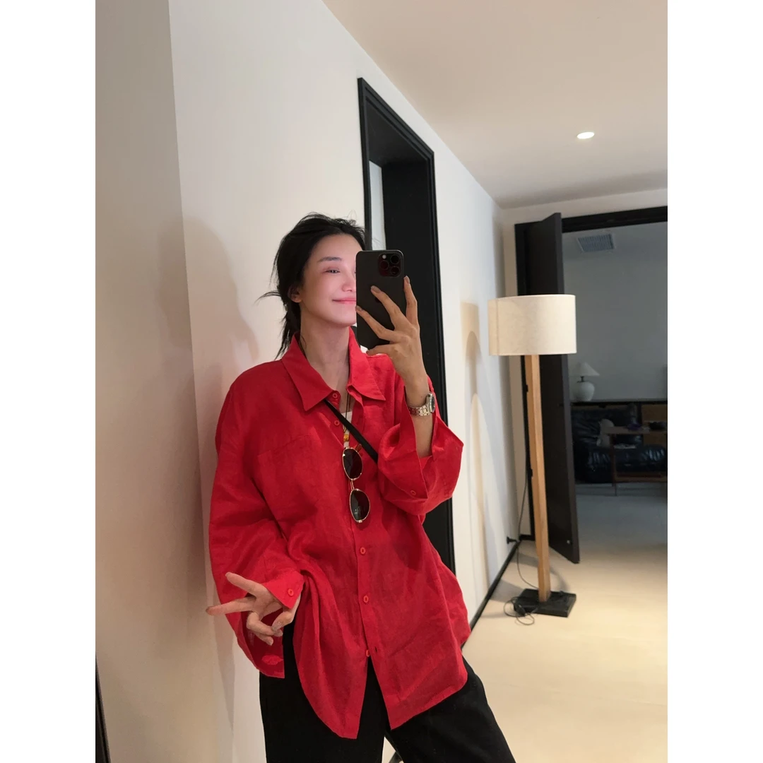 ［IAMMEIYA］-大骨架穿搭 漫花100%亚麻衬衫25070（推荐冷水手洗）