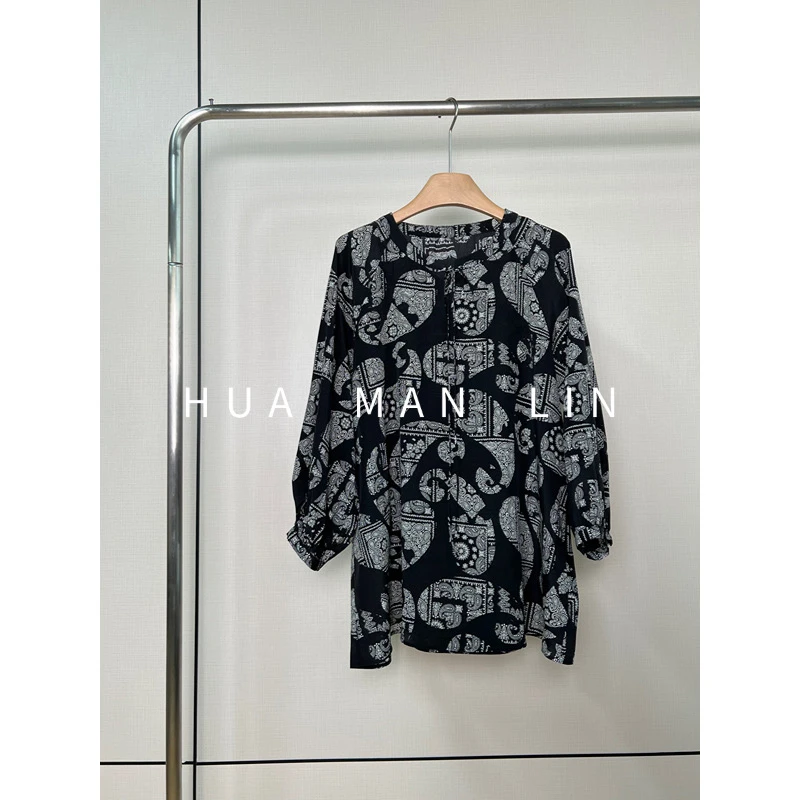 【花滿林】圆领系带腰果花双绉桑蚕丝真丝上衣255688