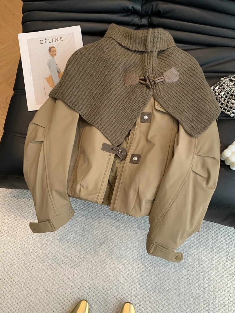 2025秋冬季新款气质通勤时尚百搭宽松显瘦针织披肩女短款棉服外套