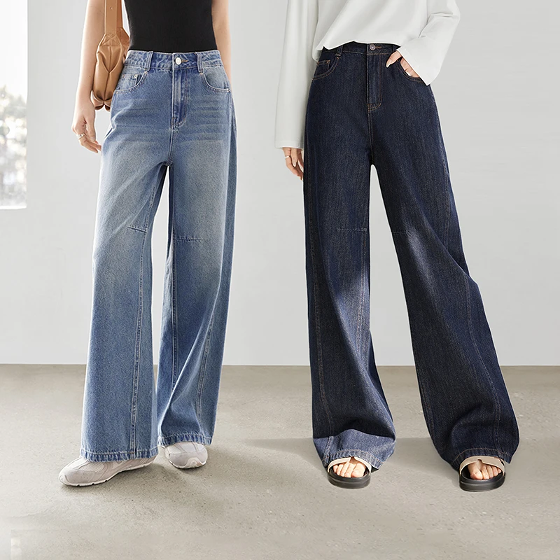 【对白】D01对白美式复古直筒镰刀牛仔裤女宽松显瘦阔腿长裤FDU013