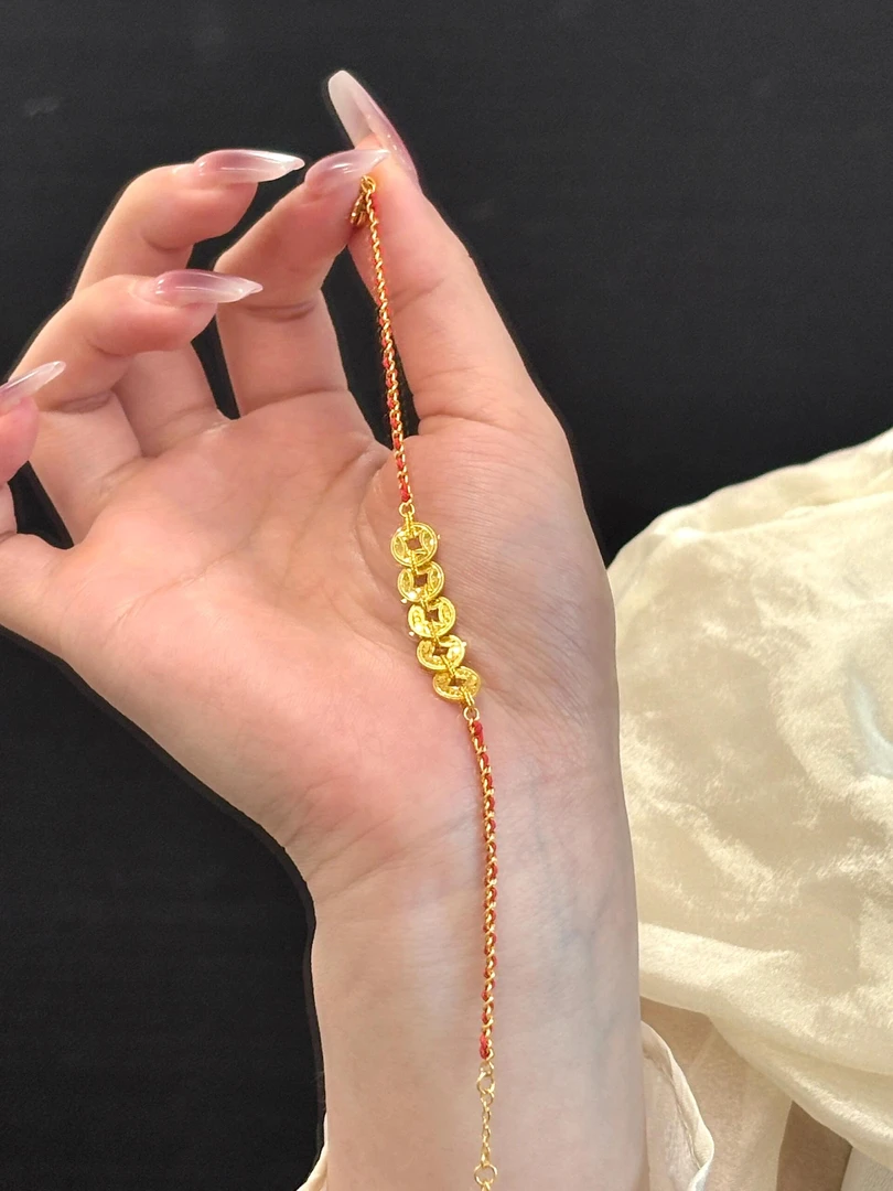 铜合金手链铜合金手链手镯C2070五帝铜钱红绳碎冰冰手链
