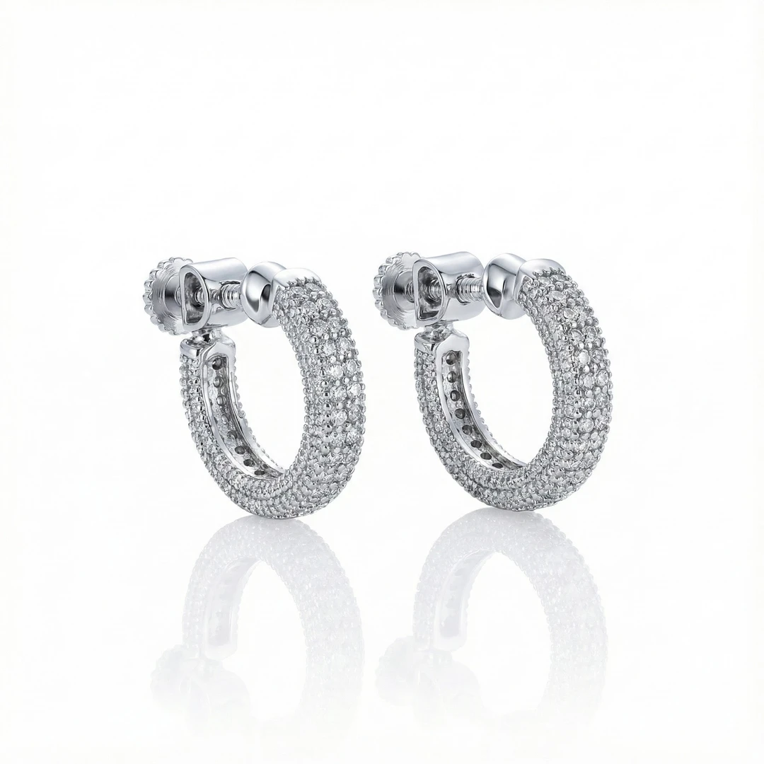 铜合金合成锆石耳饰 BTSP 高级感双排满钻耳钉免打孔耳骨夹耳夹