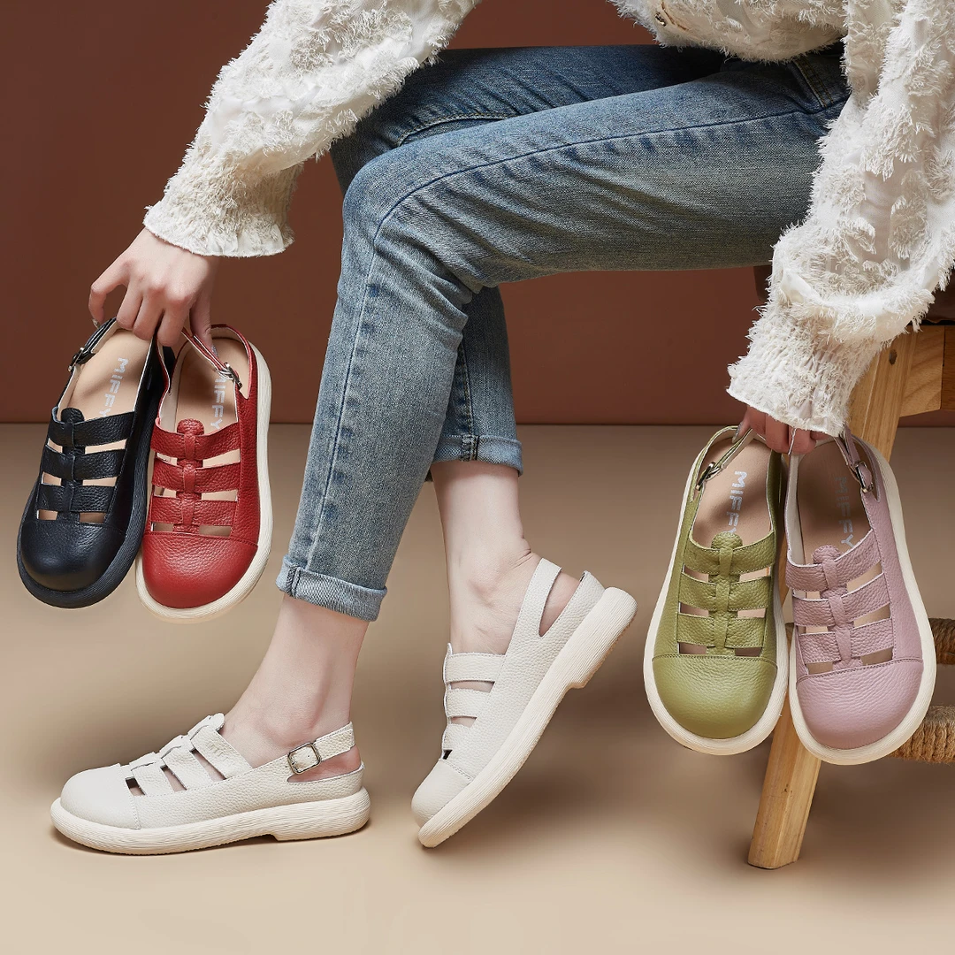 308头层牛皮凉鞋女新款夏季包头镂空透气外穿简约百搭罗马鞋