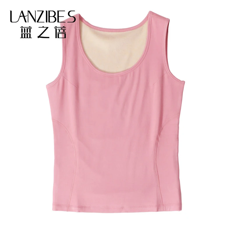 LANZIBES/蓝之蓓秋冬保暖真丝拉绒打底圆领无袖上衣纯色背心B1857