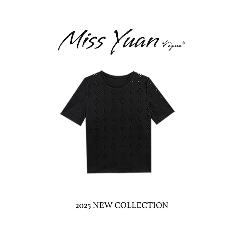 M.Y媛总 2025夏季款T恤小众设计百搭重工轻奢套头短袖上衣1LY1951