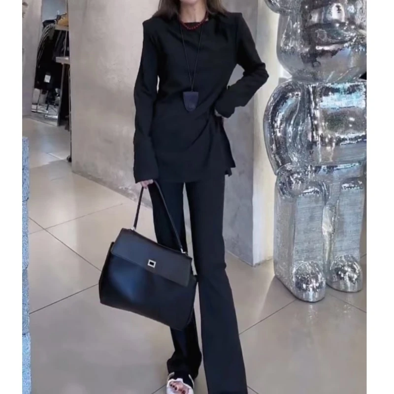 休闲套装气质洋气女神时尚高腰百搭长袖开叉秋冬