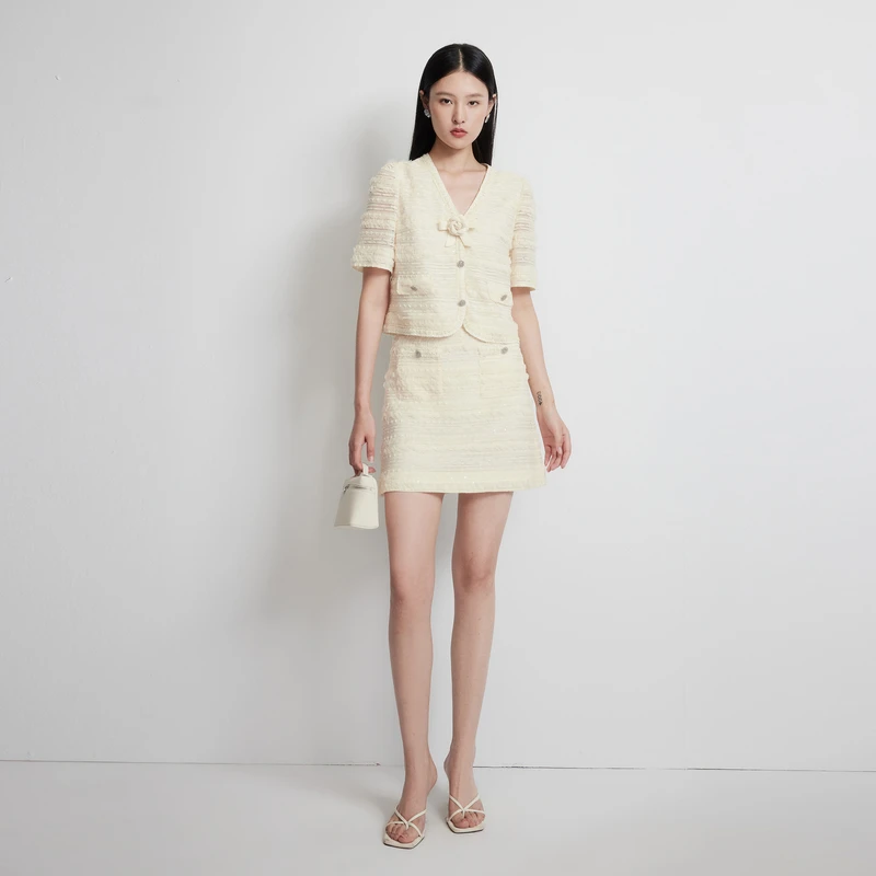 Migaino曼娅奴女装2025春季新款高腰显瘦A字小个子香风半身裙