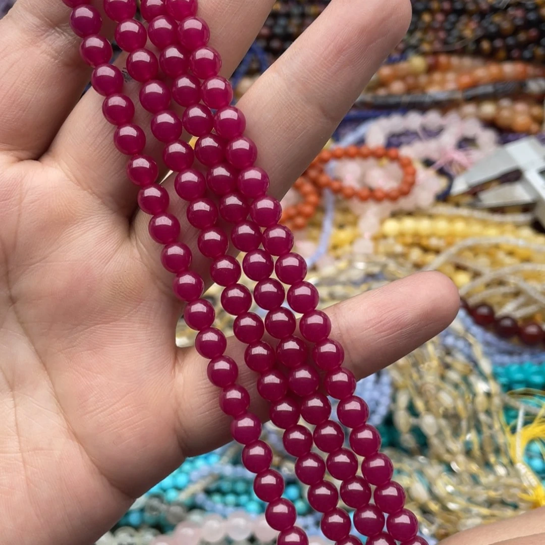 玛瑙/玉髓珠宝半成品未镶嵌一条装6mm红宝石圆珠