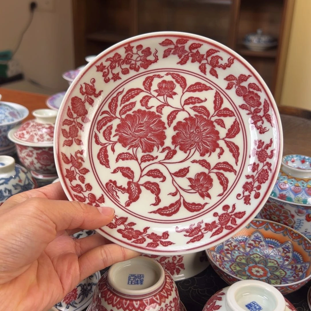 H正绎堂釉里红山茶花壶承