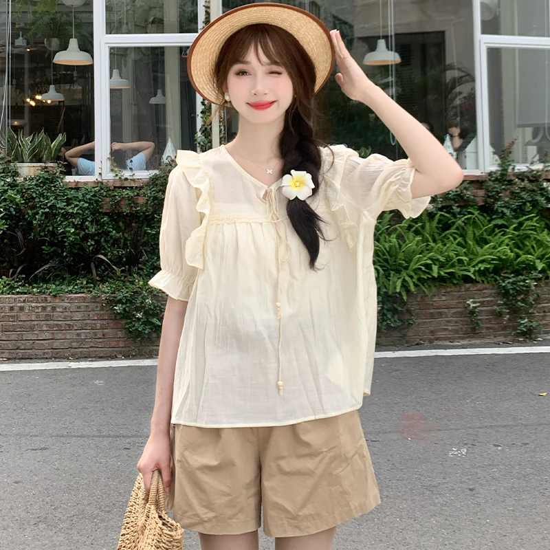 法式洋气泡泡袖纯色衬衫女夏2024夏季新款宽松设计感小众显瘦上衣