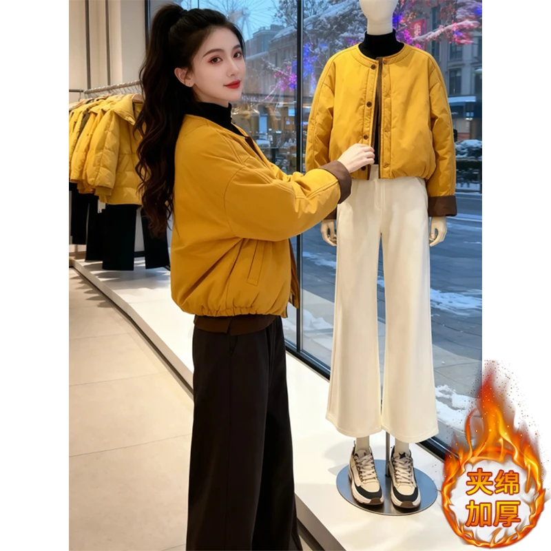 SHALLDOER【​花瓣绒语】复古氛围感奶黄棉服女2025秋冬保暖搭子外套