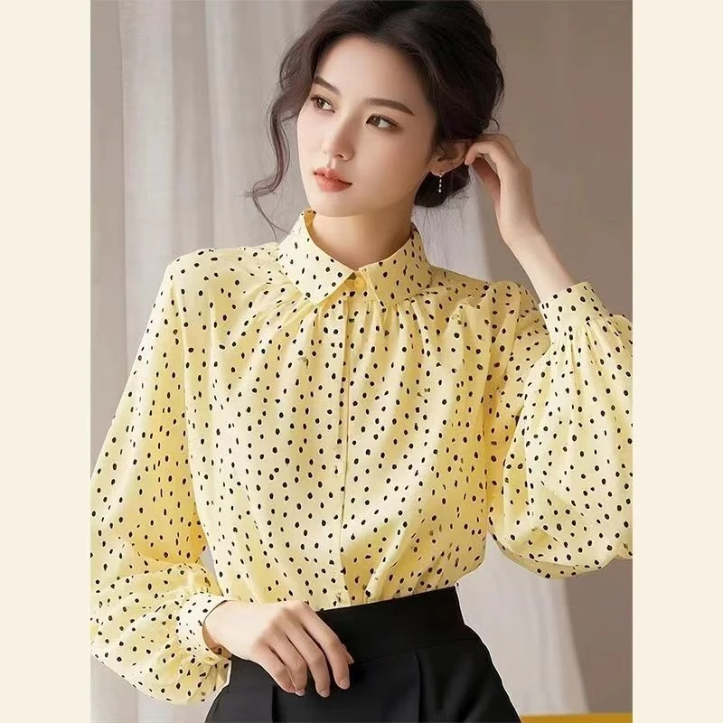 高级感时尚百搭黄色波点衬衫女2025春季法式独特漂亮洋气上衣