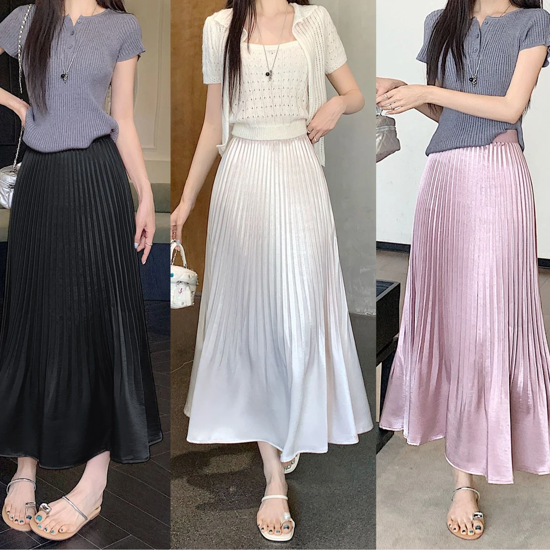 8108-夏款法式气质优雅百搭修身半身缎面裙高腰显瘦轻奢时尚