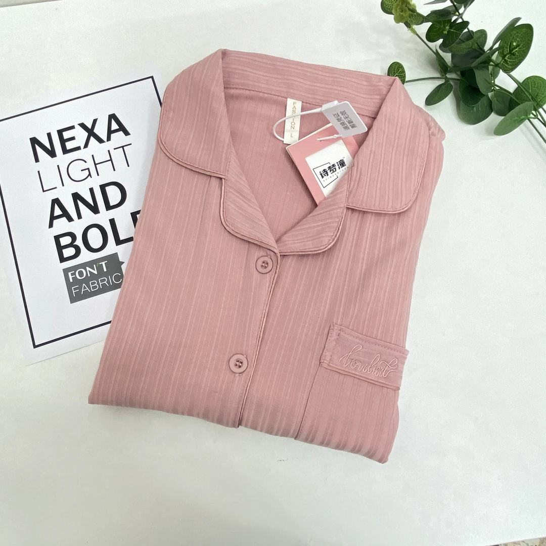 014#长袖长裤无胸垫简约气质款开衫女士睡衣家居服