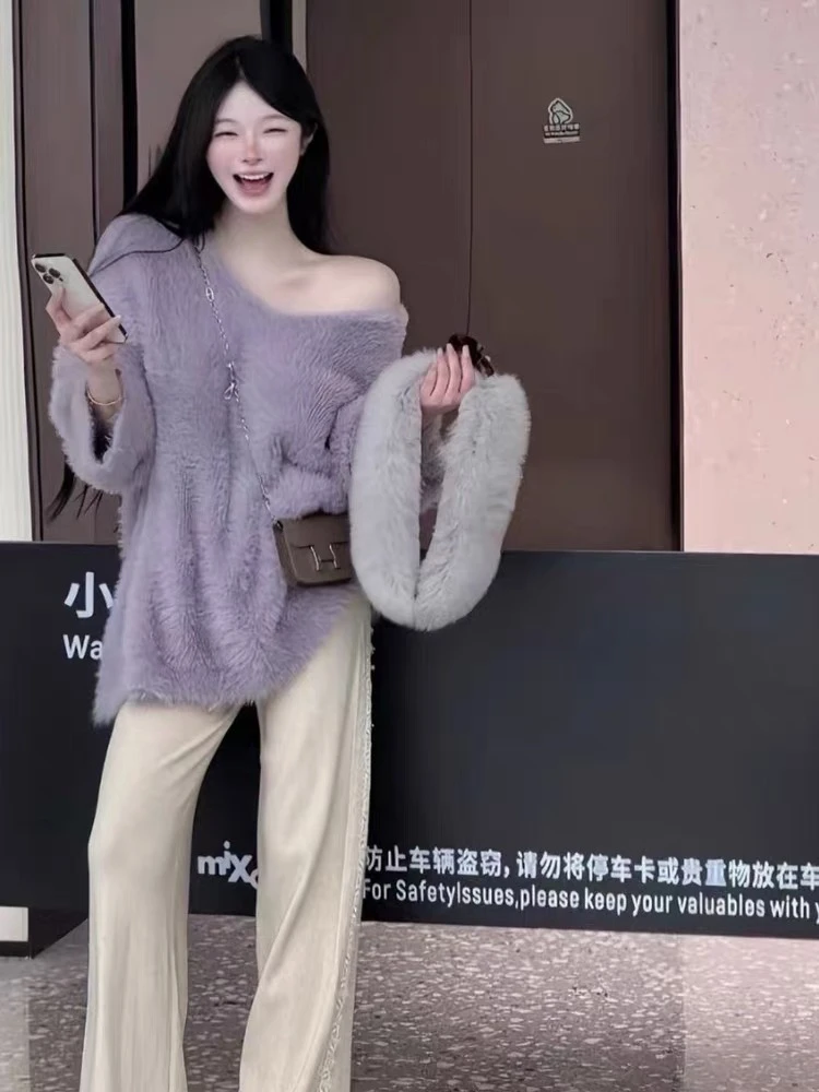 【紫雾】秋冬气质百搭慵懒风长款毛衣显瘦加厚垂感阔腿裤套装女