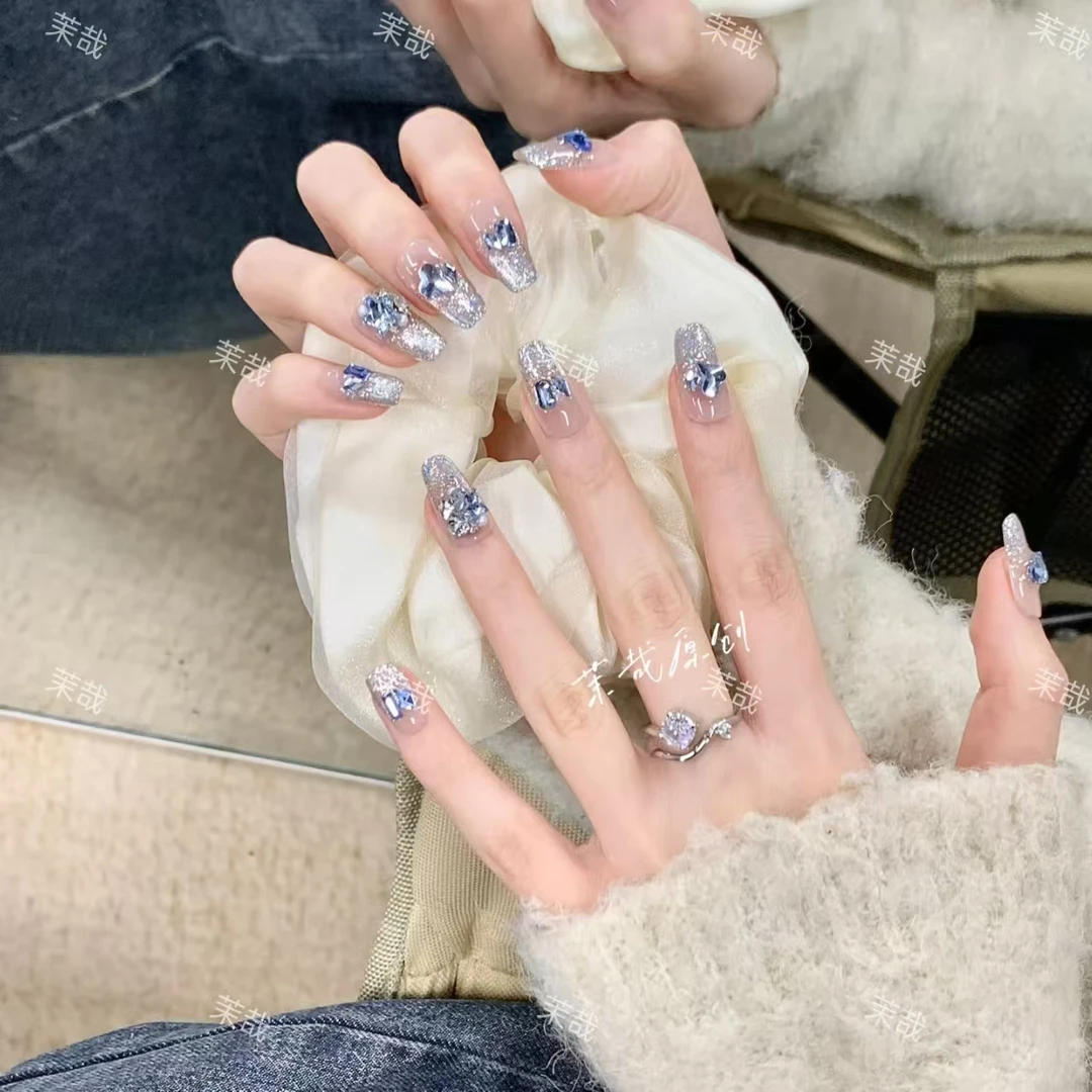 茉哉现货皮【海盐白沙】纯手工定制美甲拆卸穿戴甲A2315/A2316