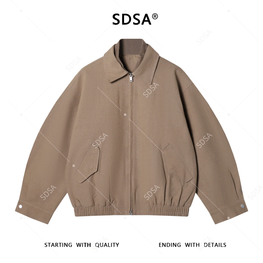 SDSA男士秋冬新款痞帅男装翻领宽松复古外套拼接设计感百搭上衣