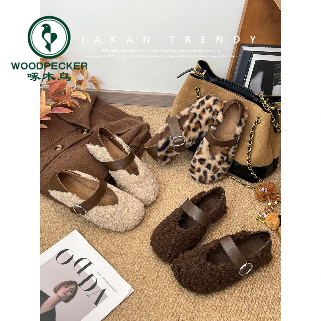 啄木鸟时尚休闲两穿玛丽珍鞋女2025年秋冬新款百搭单鞋毛毛鞋棉鞋