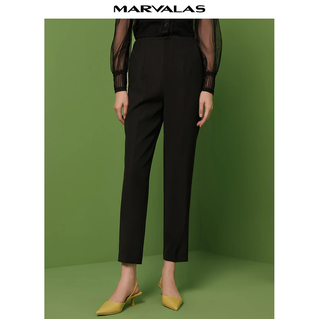 【众心专属】通勤烟管裤女春季时尚设计感通勤九分黑色西裤M130971