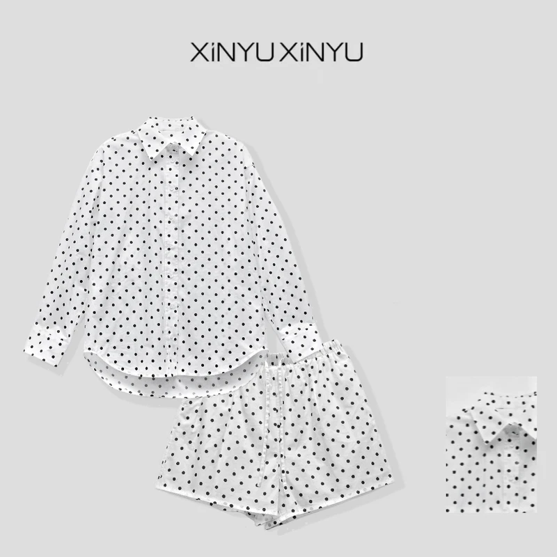 XINYU/芯与100棉复古都市感经典波点衬衫+短裤 10959 衬衫 休闲